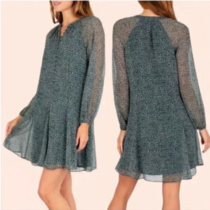 Joie green and white polka dot long balloon  sleeve dress size Medium